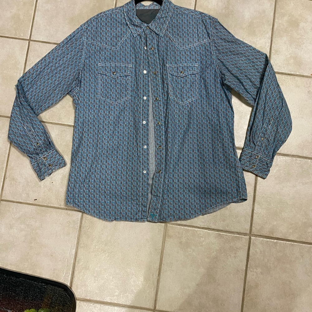 Wrangler Blue Geometric Dress Shirt